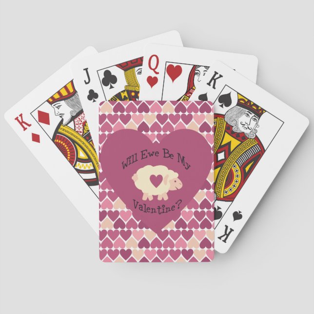 Will Ewe Be My Valentine Heart Pattern Background Poker Cards (Back)