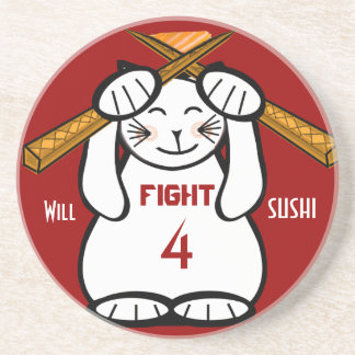 Will Fight for Sushi Maneki Neko Funny Drink Coaster