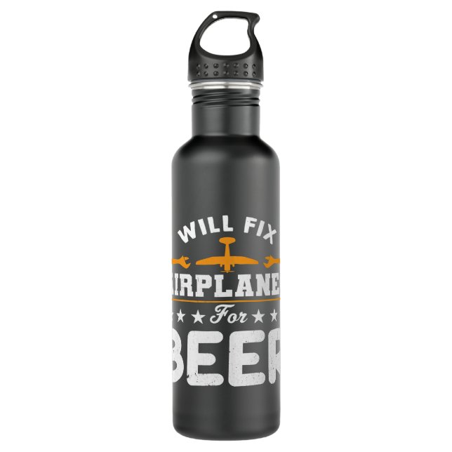Will Fix Airplanes For Beers Mechanic Engineer Fun Stainless Steel Water Bottle (Front)
