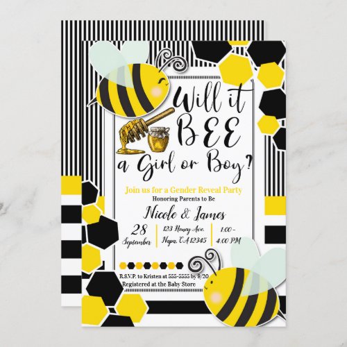 Will it BEE Baby Shower Gender Reveal White Invitation