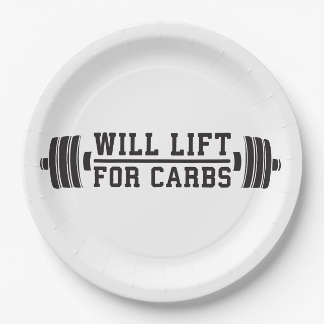 Will Lift For Carbs - Funny Novelty Workout Paper Plates (Front)
