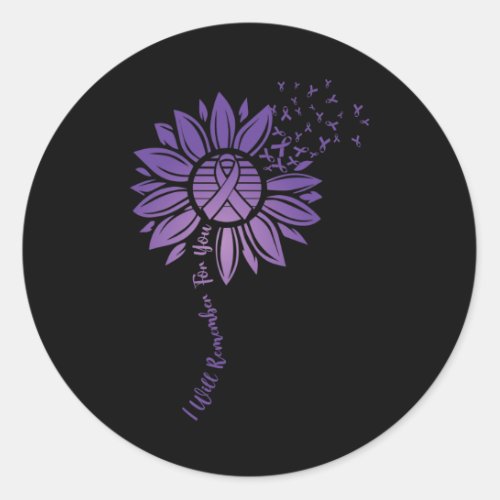 Will Remember For You Purple Sunflower Alzheimerhe Classic Round Sticker