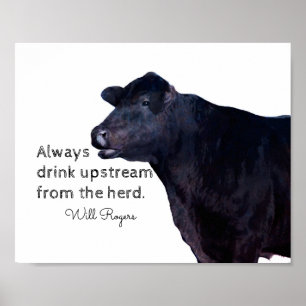 Will Rogers famous quote poster with black cow