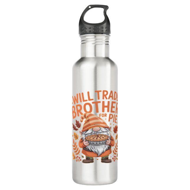 Will Trade Brother For Pie Gnomes Thanksgiving Day Stainless Steel Water Bottle (Front)