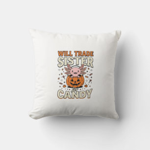 Will Trade Sister for Candy Axolotl Halloween Desi Throw Pillow