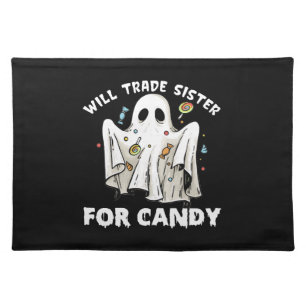 will trade sister for candy cute halloween ghost cloth placemat