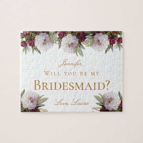 Will U  Be My Bridesmaid Proposal Burgundy Peonies Jigsaw Puzzle