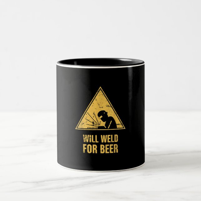 Will Weld For Beer Gifts | Funny Welder Gifts Two-Tone Coffee Mug (Center)