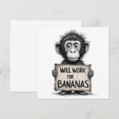 Will Work for Bananas - Humorous Monkey Sketch (Front/Back)
