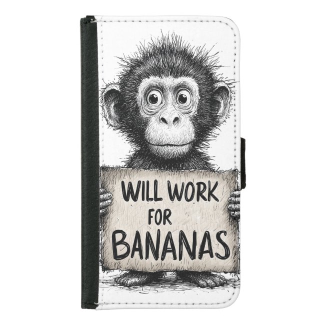 Will Work for Bananas - Humorous Monkey Sketch Samsung Galaxy Wallet Case (Front)