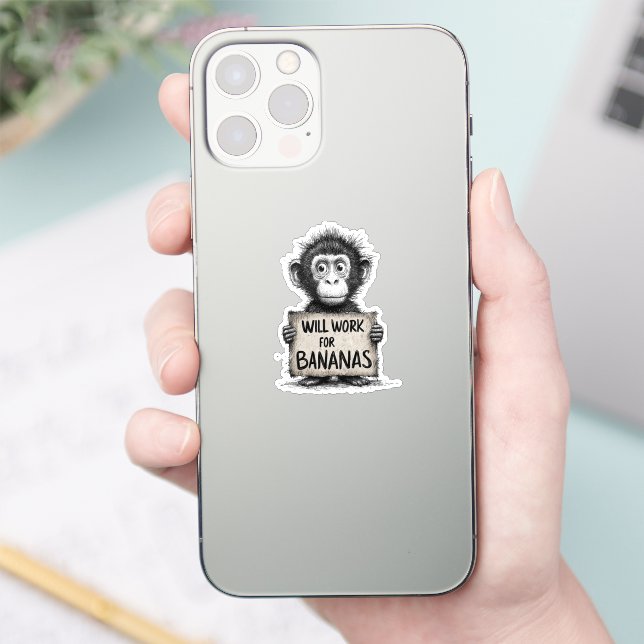 Will Work for Bananas - Humorous Monkey Sketch Sticker (Phone)