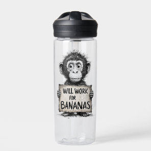 Will Work for Bananas - Humorous Monkey Sketch Water Bottle