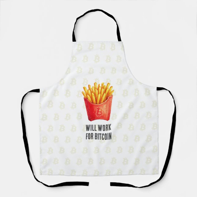 Will Work For Bitcoin (White) Apron (Front)