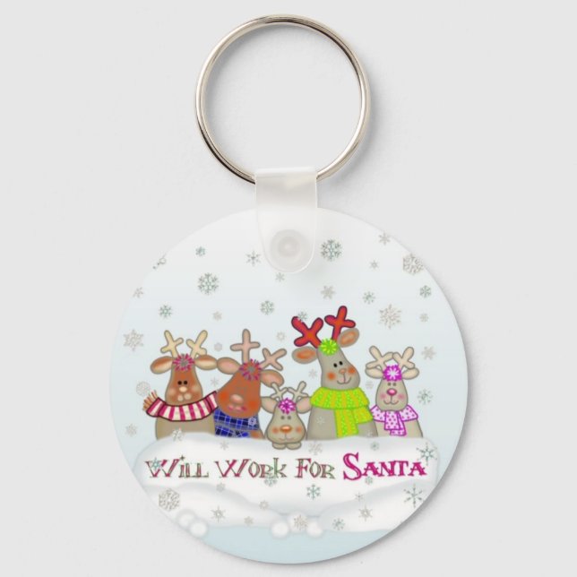 Will Work For Santa Key Chain (Front)