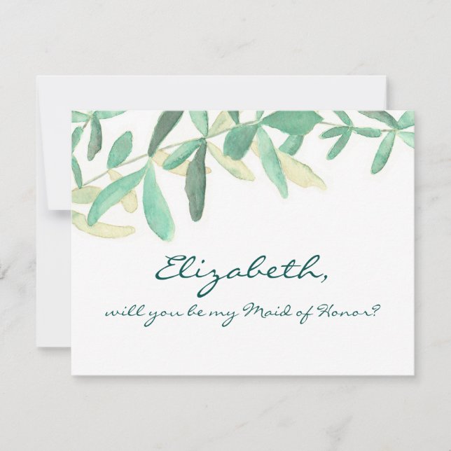 Will yo Be my Maid of Honor Modern Botanical Invitation (Front)