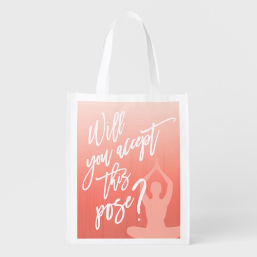 Will You Accept This Pose  Blush Ombre Yoga Grocery Bag