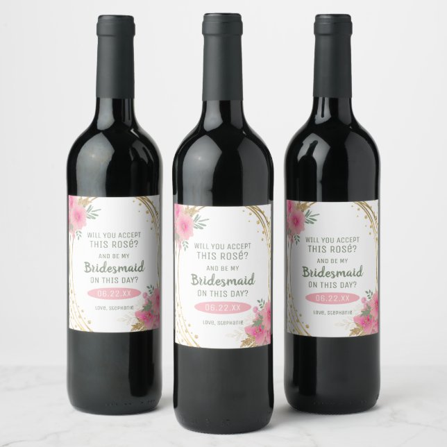 Will You Accept This Rosé Bridesmaid Proposal Wine Label (Bottles)
