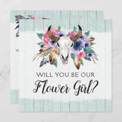Will You Be A Flower Girl Rustic Floral Skull Card