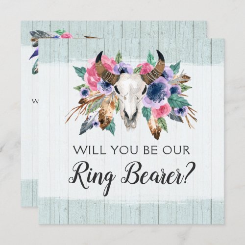 Will You Be A Ring Bearer Rustic Floral Skull Card