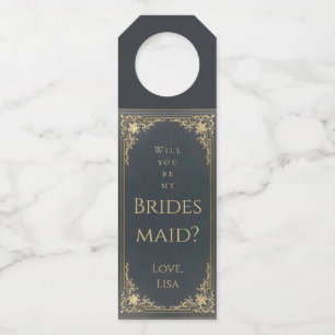 Will You Be Bridesmaid Proposal Vintage Blue Gold Bottle Hanger Tag