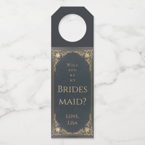 Will You Be Bridesmaid Proposal Vintage Blue Gold  Bottle Hanger Tag