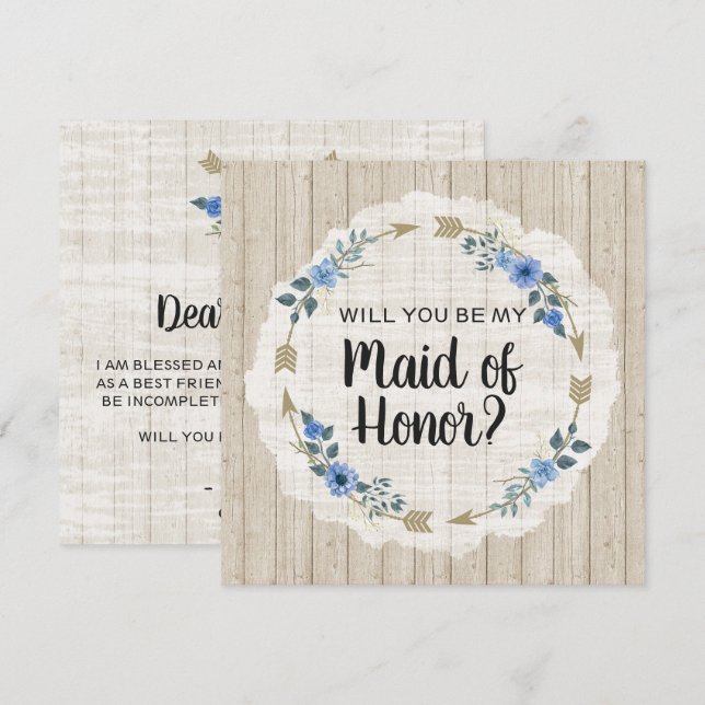 Will You Be Maid of Honor Rustic Boho Arrows Invitation (Front/Back)