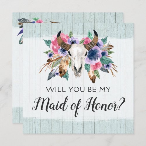 Will You Be Maid of Honor Rustic Floral Skull Card
