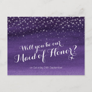 Will you be maid of honor starry sky wedding announcement postcard