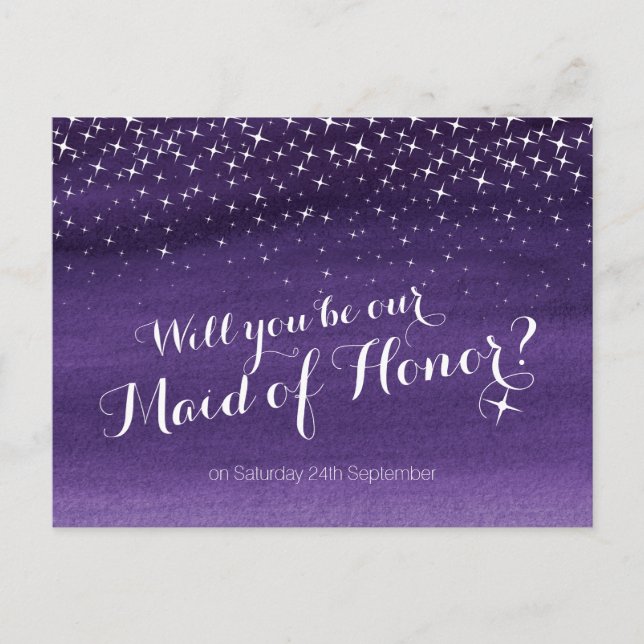 Will you be maid of honor starry sky wedding announcement postcard (Front)