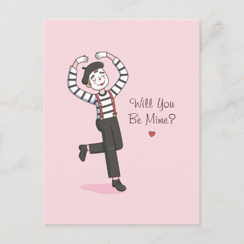 Will You Be Mime Doodle Funny Valentines Day Postcard
