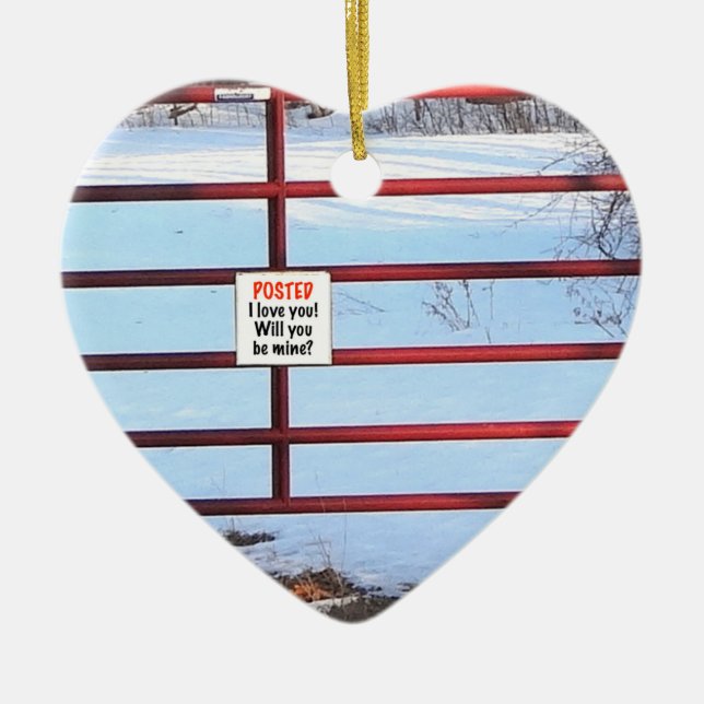 Will You Be Mine? Farm Gate Valentine Ceramic Ornament (Front)