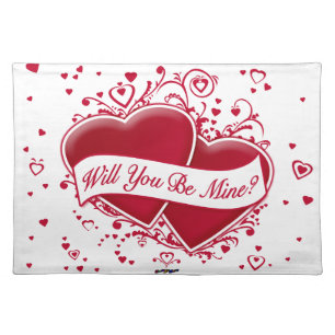 Will You Be Mine? Red Hearts Cloth Placemat