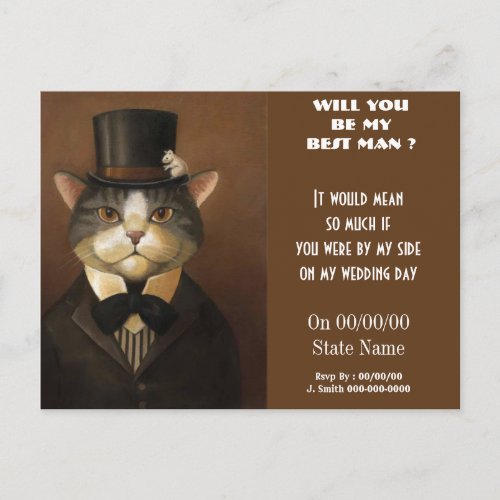 will you be my best man ? be my groomsmen invitation postcard