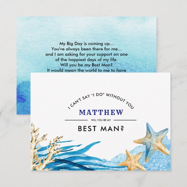Will you be my Best Man? Beach Starfish Invitation (Front/Back)