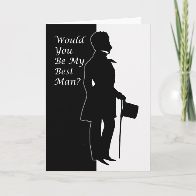 Will you be my best man, black and white gent invitation (Front)