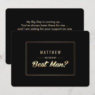 Will you be my Best Man? Black Gold Wedding Invitation