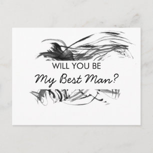 Will You be My Best Man Black Watercolor Streaks Invitation Postcard