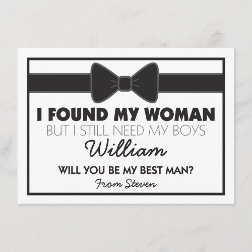 Will You Be My Best Man Black White Bow Tie Invitation