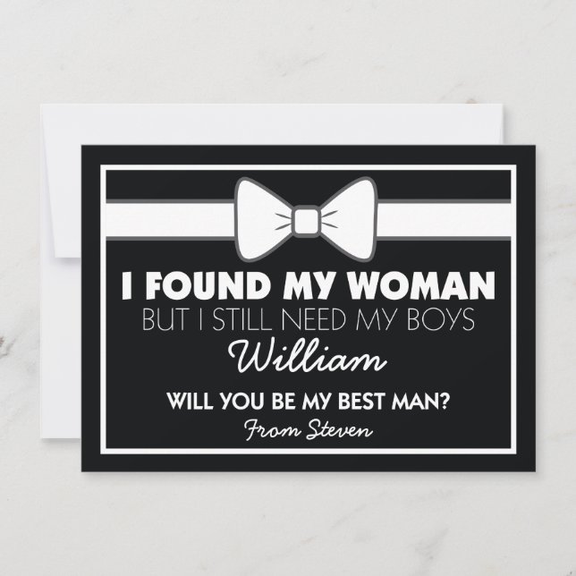 Will You Be My Best Man Black White Bow Tie Invitation (Front)