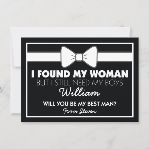 Will You Be My Best Man Black White Bow Tie Invitation