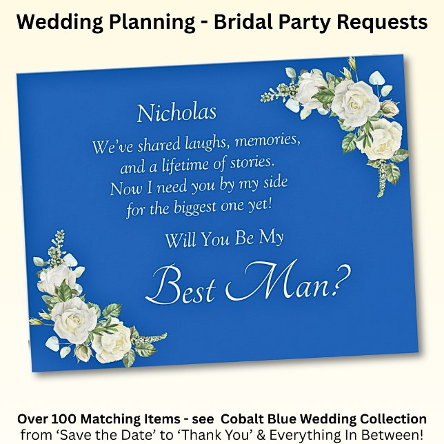 Will You Be My Best Man?  Cobalt Blue & White Rose (Creator Uploaded)
