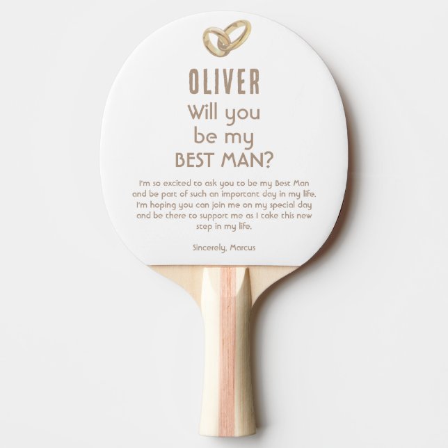 Will you be my Best Man Custom Name Ping Pong Paddle (Front)