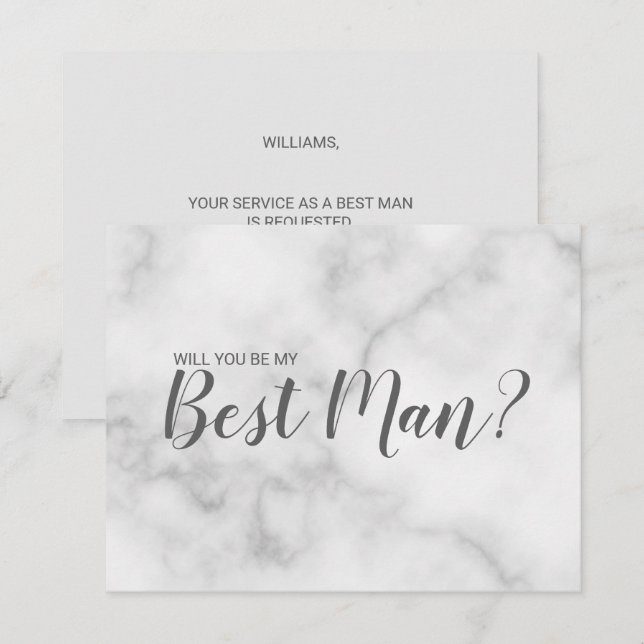 Will You Be My Best Man? Elegant Marble Script Invitation (Front/Back)