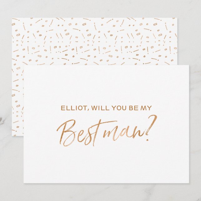 "Will you be my best man"|Gold Rose Hand lettered Invitation (Front/Back)