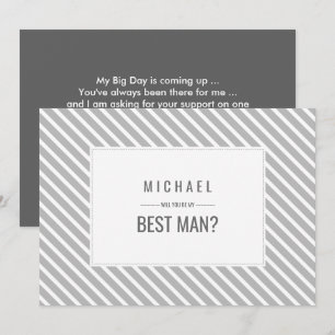 Will you be my Best Man? Grey Stripe Pattern  Invitation