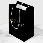 Will You Be My Best Man? Modern Proposal Medium Gift Bag<br><div class="desc">"Will You Be My Best Man?" Modern Proposal Gift Bag
features title "Will You Be My Best Man?" in gold modern script font style on black background.

Please Note: The foil details are simulated in the artwork. No actual foil will be used in the making of this product.</div>