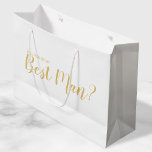 Will You Be My Best Man? Modern Script Gold Large Gift Bag<br><div class="desc">"Will You Be My Best Man?" Modern Script White and Gold Best Man Proposal Gift Bag featuring title "Will You Be My Best Man?" in gold modern script font style on white background. Please Note: The foil details are simulated in the artwork. No actual foil will be used in the...</div>