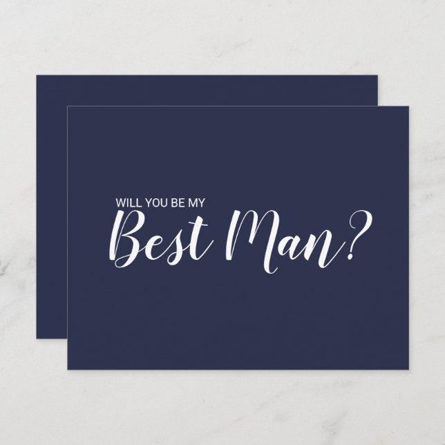 Will You Be My Best Man? Modern Script Navy Blue Invitation (Front/Back)