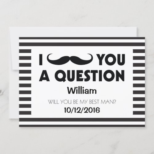 Will You Be My Best Man Moustache Black Stripes Invitation