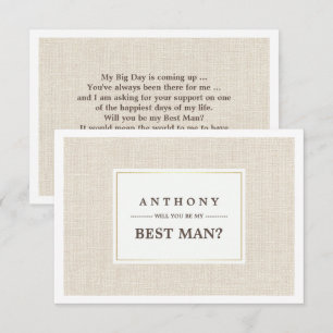 Will you be my Best Man? Natural Burlap Texture Invitation